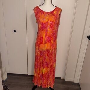 Elegant Paisley Maxi Dress in Orange and Pink